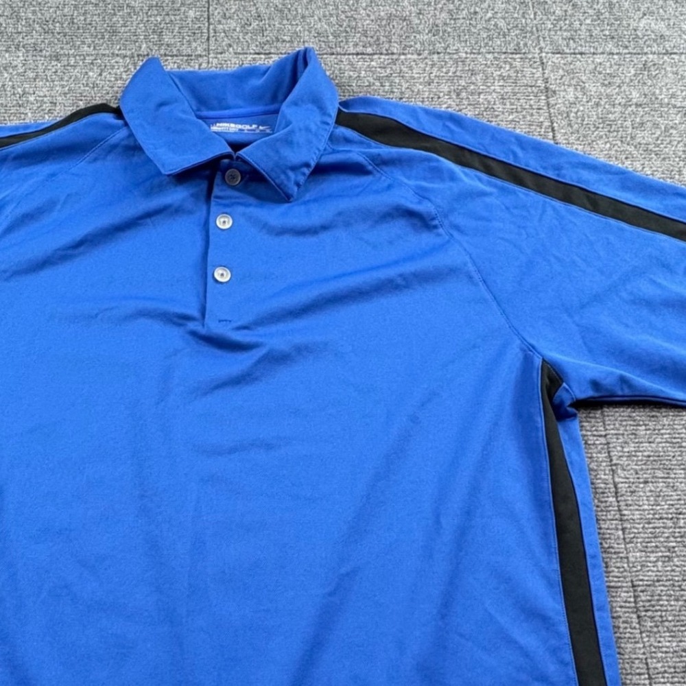 Nike Golf Fit Dry Polo Shirt Mens Large Blue Black Stripe Short Sleeve Swoosh